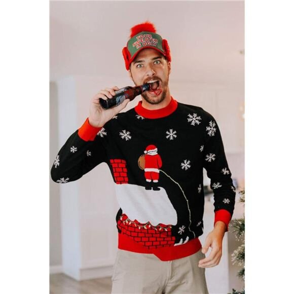 Christmas Hats for Men and Women Red Knit Ugly Sweater - Picture 3 of 4